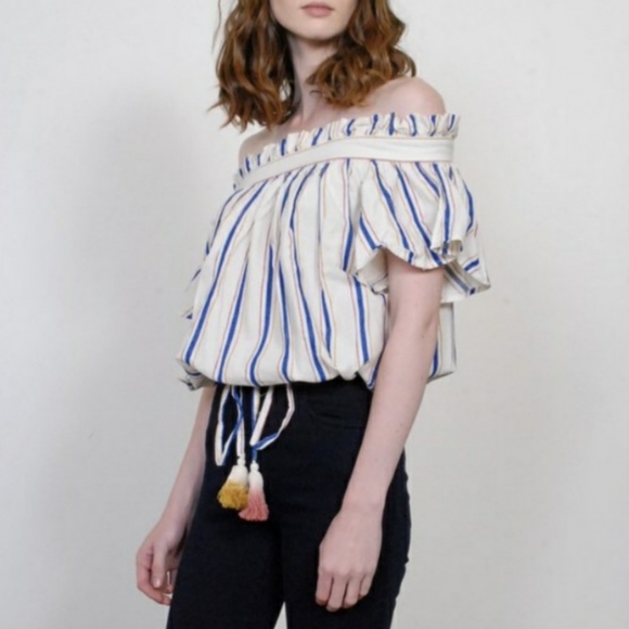 Birds of Paradis by Trovata Janette Bare Shoulder Linen Blend Blouse Size XS - Picture 2 of 12